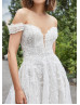 Off Shoulder Beaded Ivory Lace Tulle Sparkling Wedding Dress